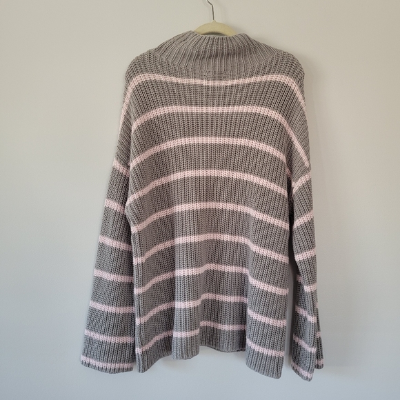 CASLON Mock-neck Grey & Pink Striped Long Sweater - Picture 6 of 9